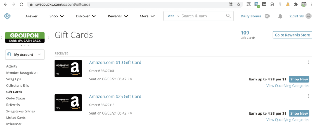 swagbucks free gift cards